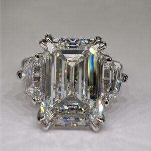 5.07 carat E VVS2 emerald cut lab diamond with Cadillac sides engagement ring